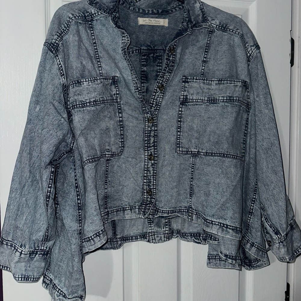 We The Free Blue Denim Top
